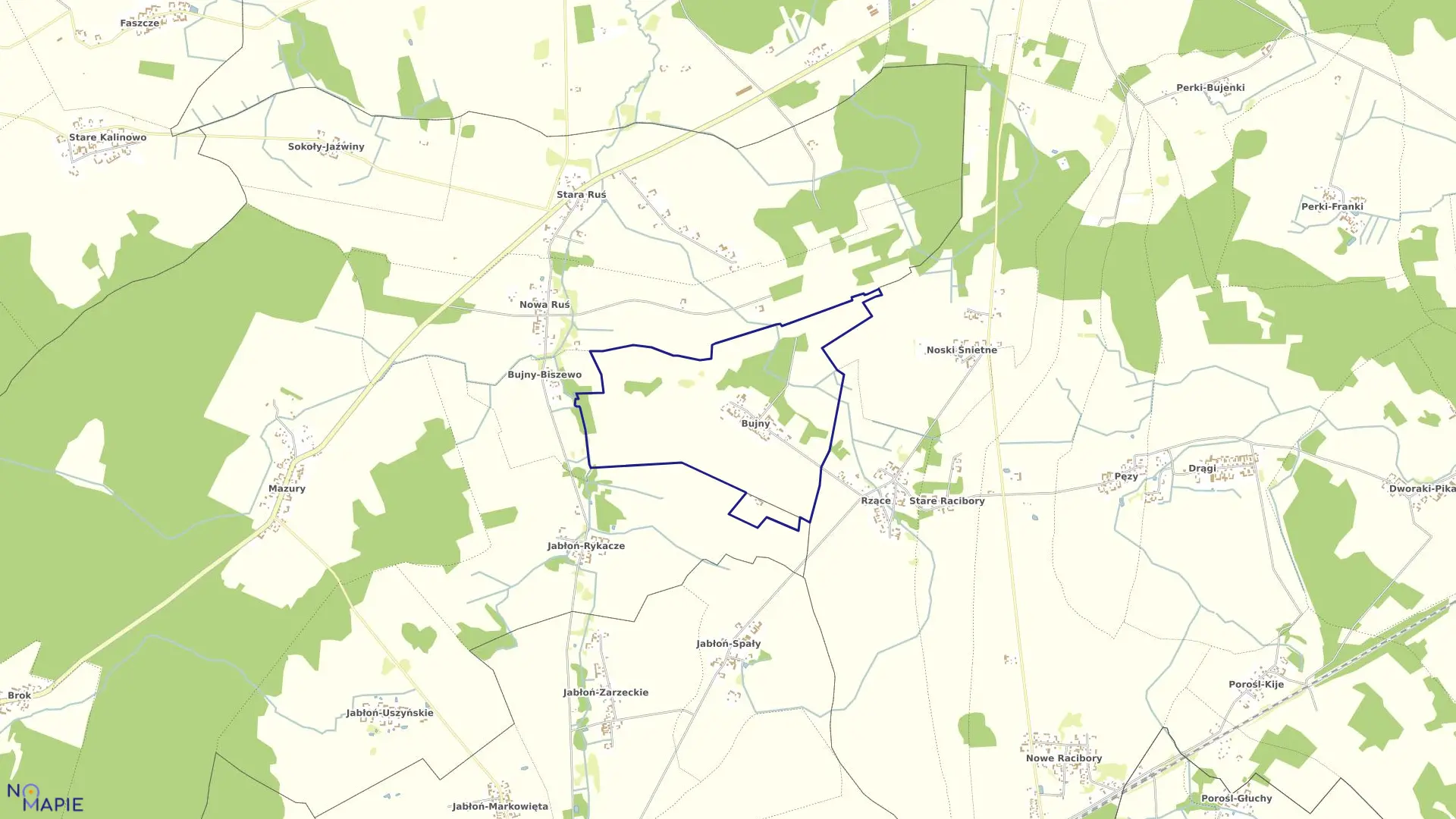 Mapa obrębu BUJNY w gminie Sokoły