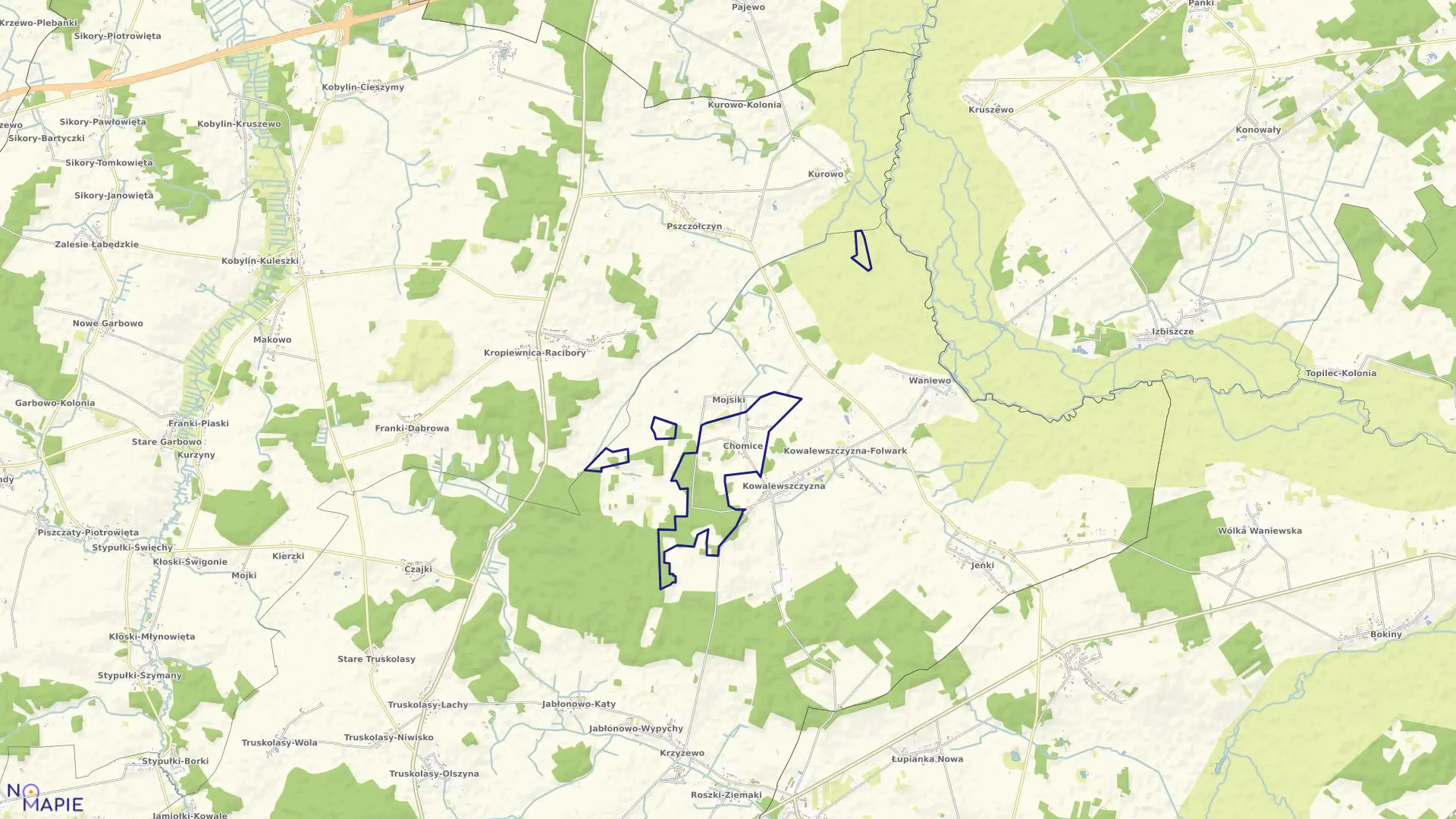 Mapa obrębu CHOMICE w gminie Sokoły