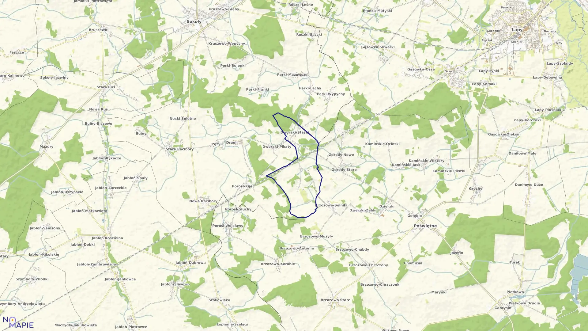 Mapa obrębu DWORAKI-STAŚKI w gminie Sokoły