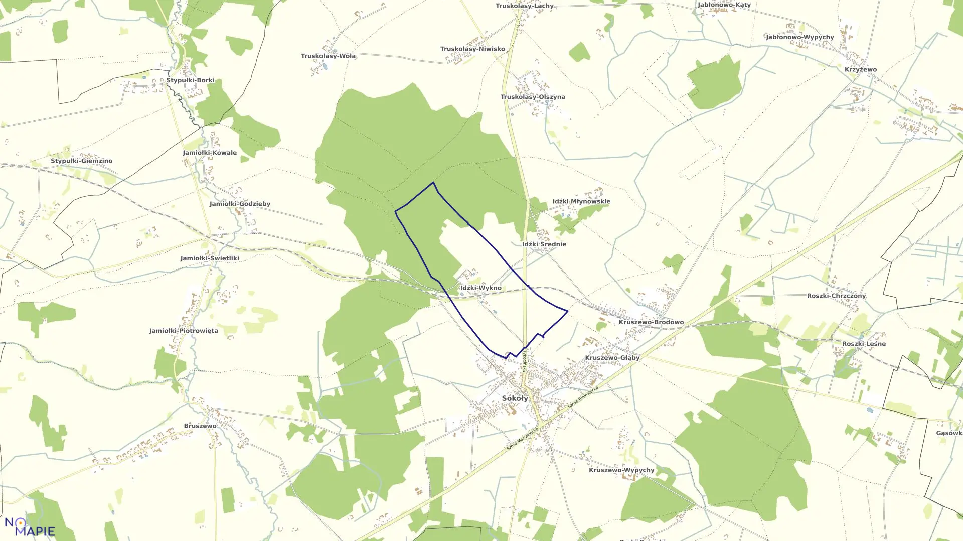 Mapa obrębu IDŹKI-WYKNO w gminie Sokoły