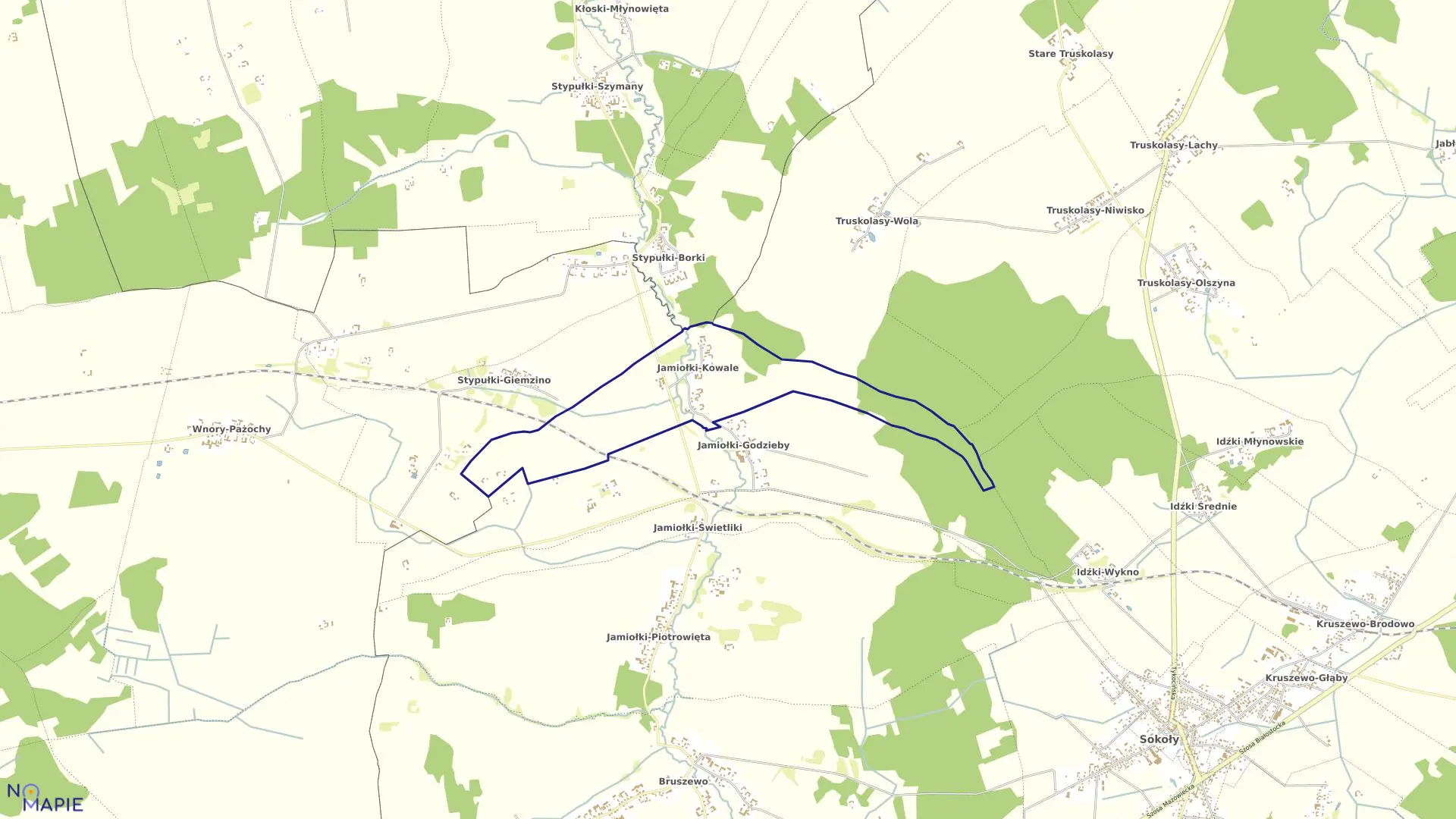 Mapa obrębu JAMIOŁKI-KOWALE w gminie Sokoły