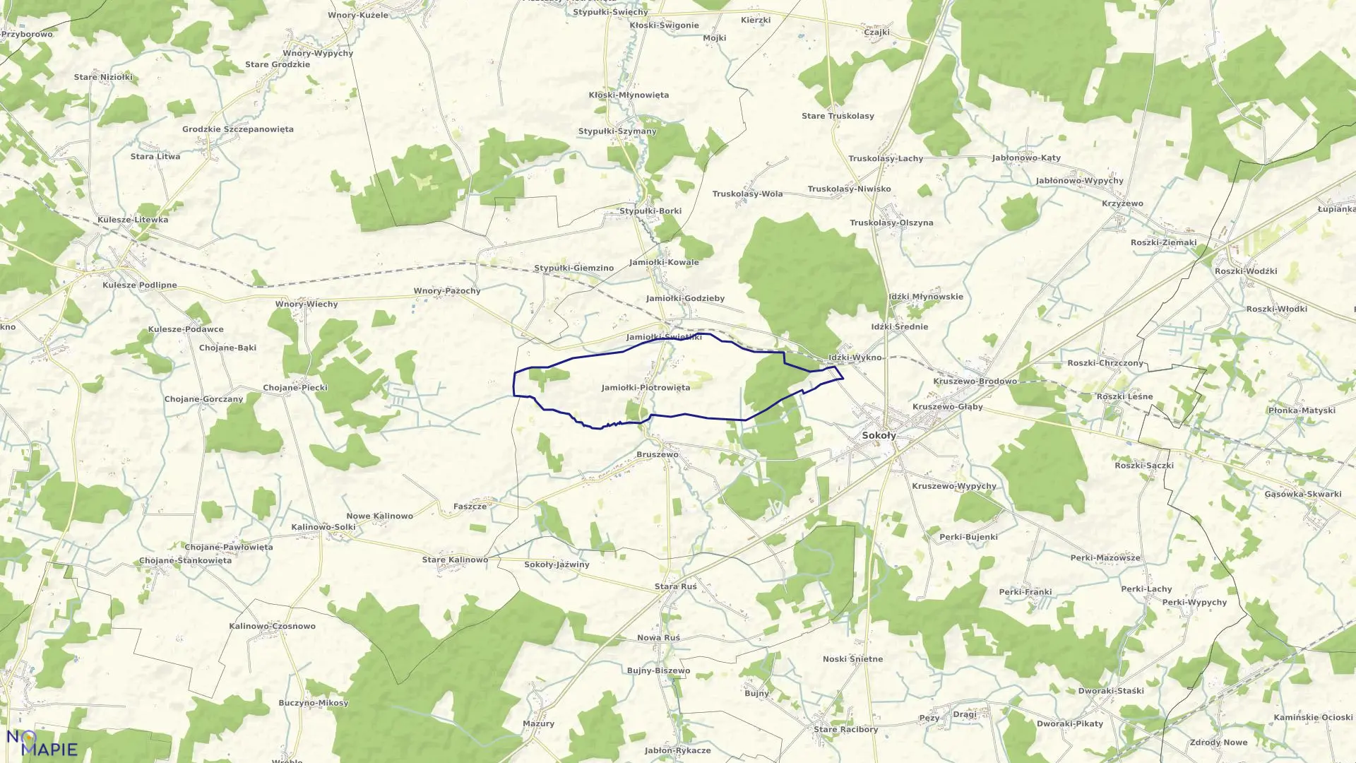 Mapa obrębu JAMIOŁKI-PIOTROWIĘTA w gminie Sokoły