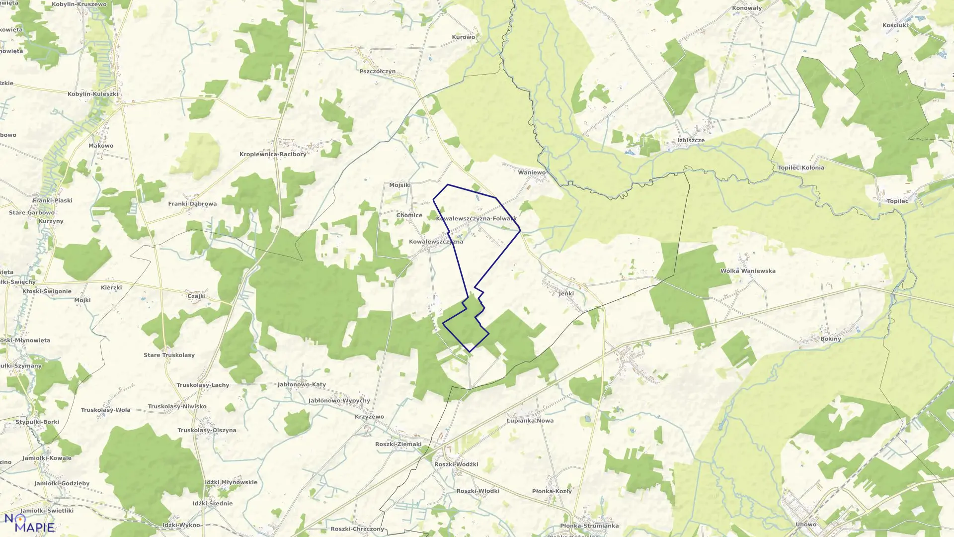 Mapa obrębu KOWALEWSZCZYZNA-FOLWARK w gminie Sokoły