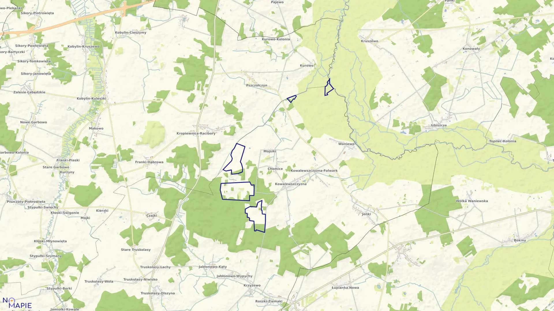 Mapa obrębu MOJSIKI-BORZYSKA w gminie Sokoły