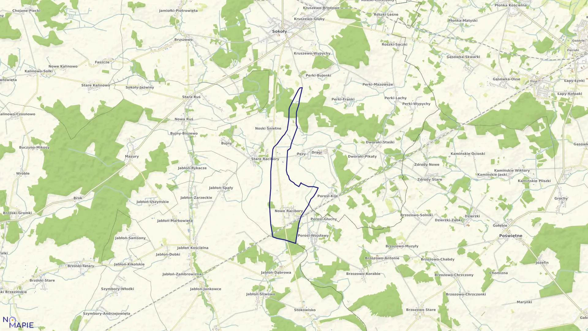 Mapa obrębu NOWE RACIBORY w gminie Sokoły