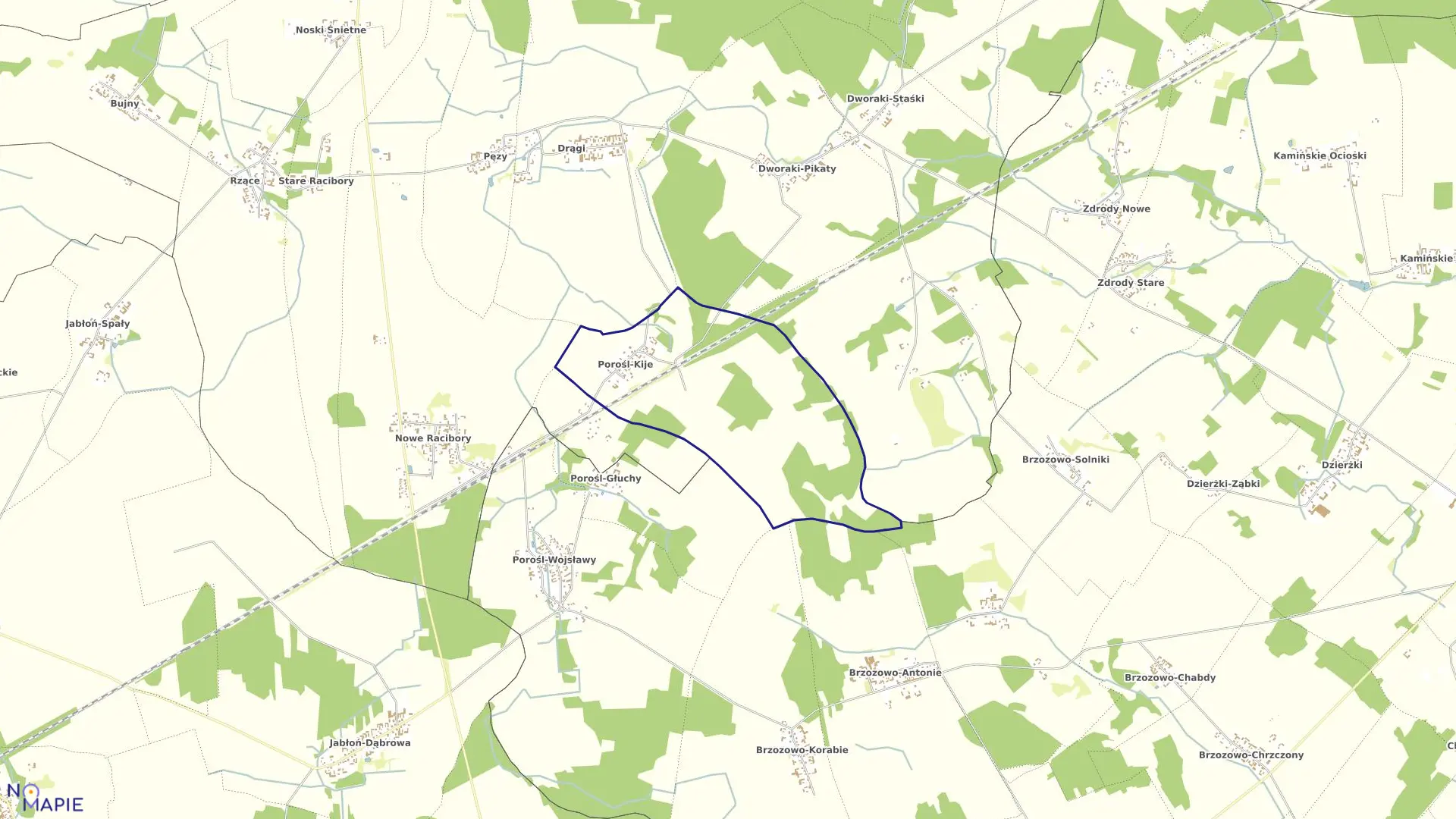 Mapa obrębu POROŚL-KIJE w gminie Sokoły