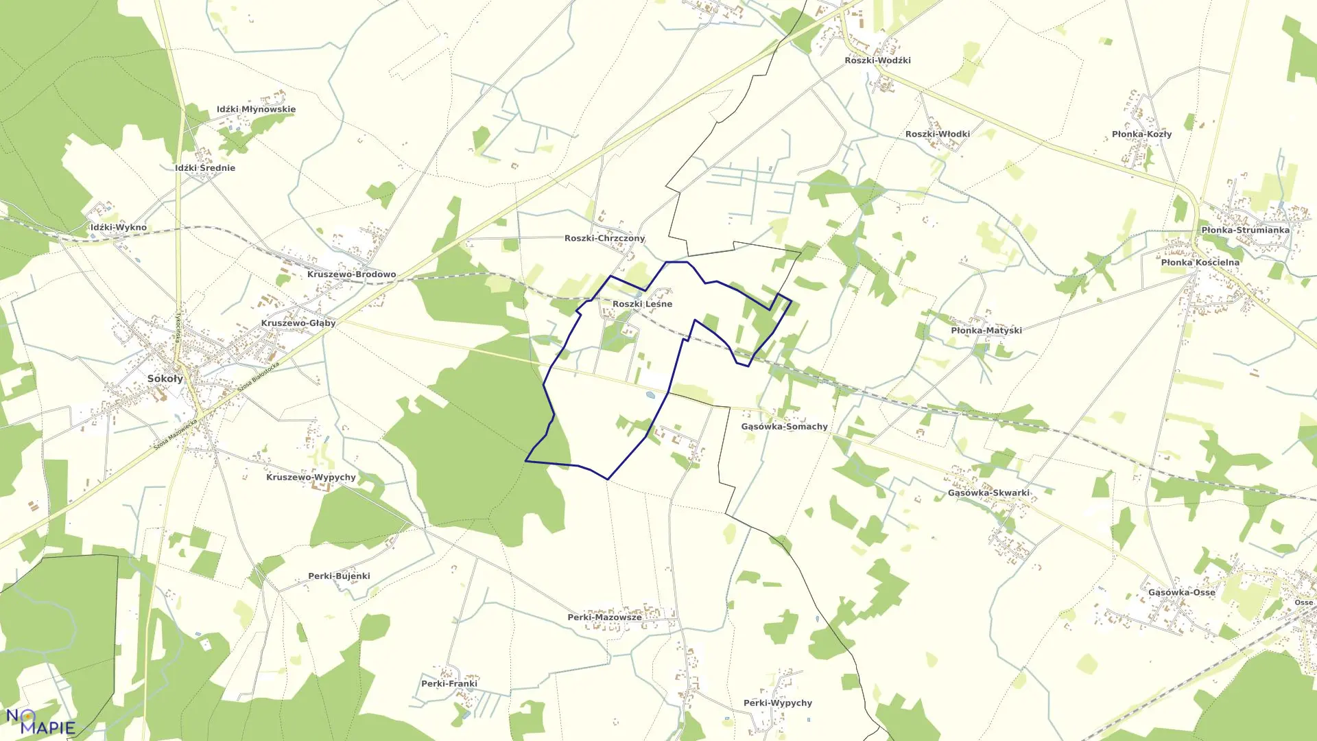 Mapa obrębu ROSZKI LEŚNE w gminie Sokoły