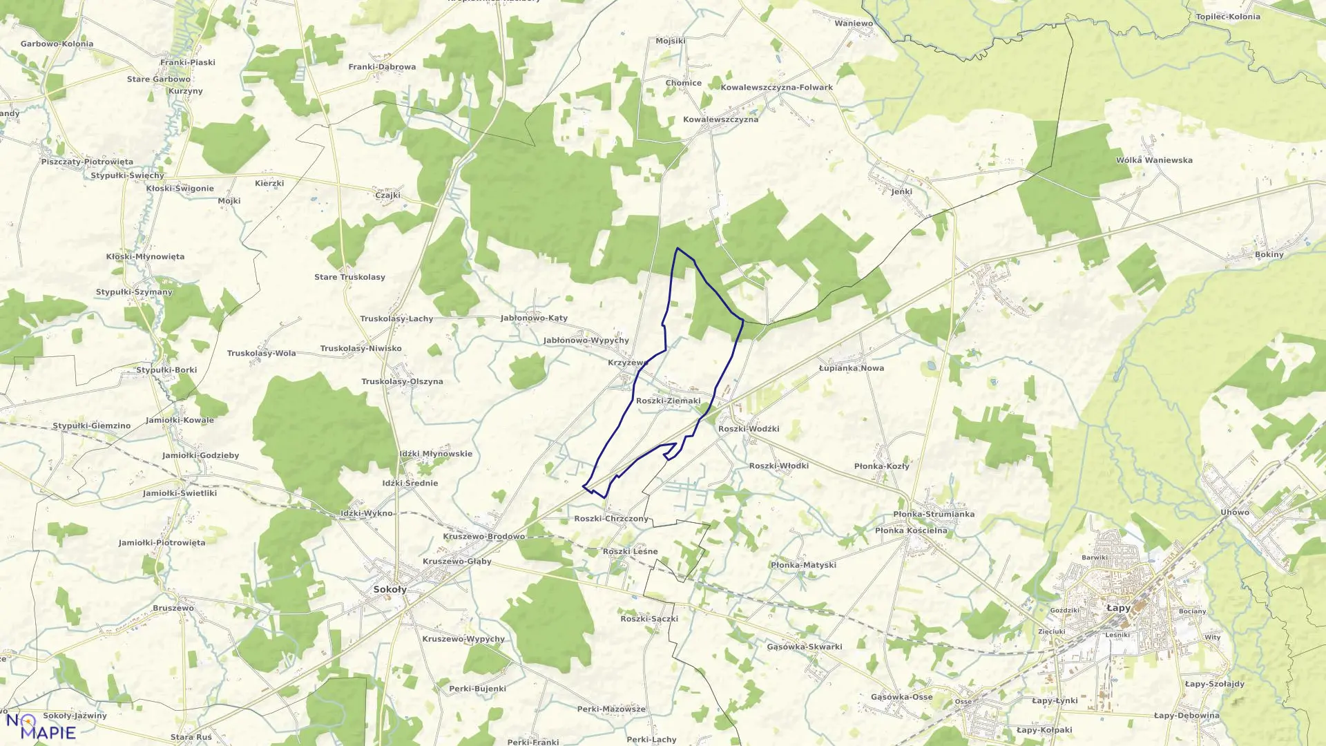 Mapa obrębu ROSZKI-ZIEMAKI w gminie Sokoły