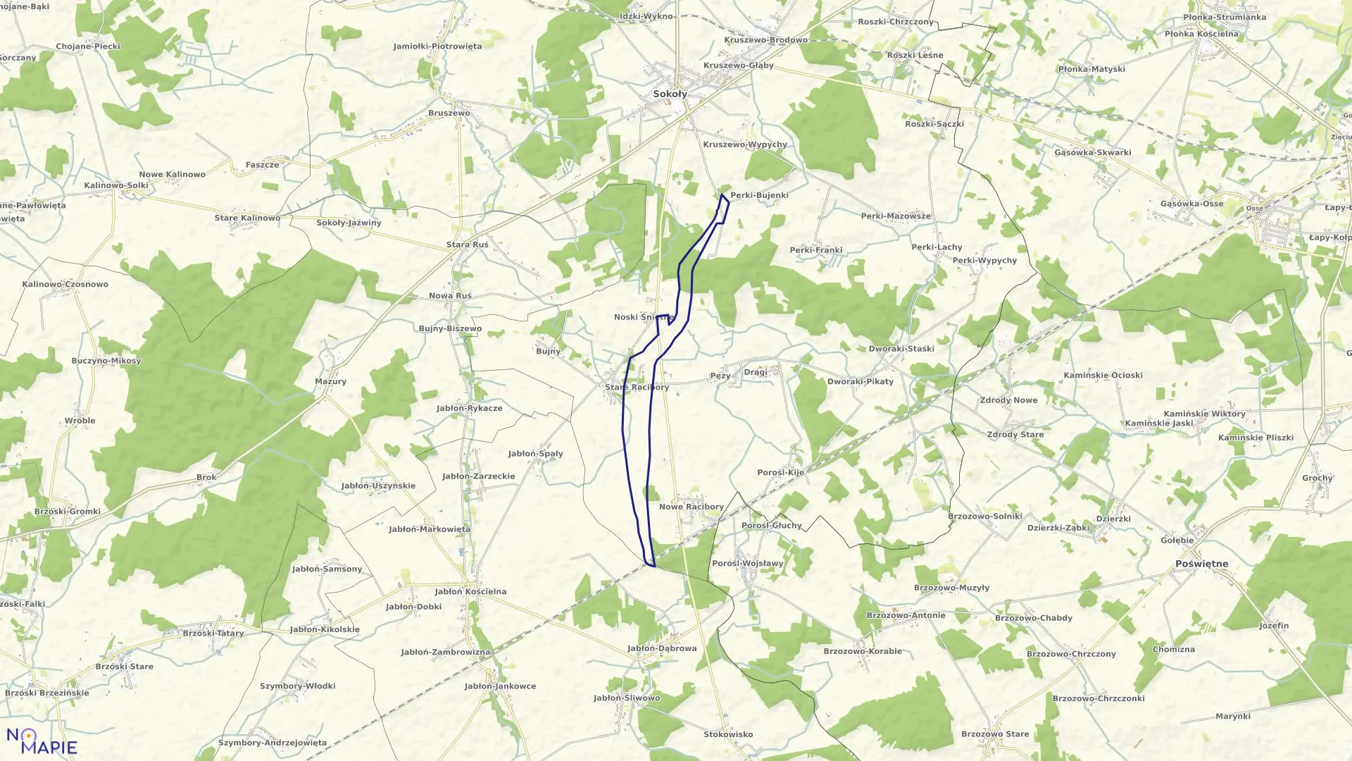 Mapa obrębu STARE RACIBORY w gminie Sokoły