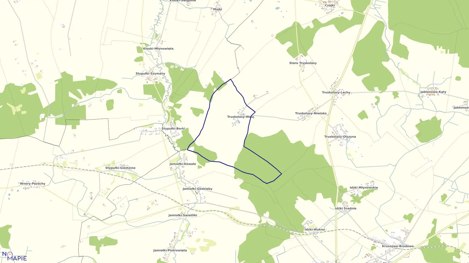 Mapa obrębu TRUSKOLASY-WOLA w gminie Sokoły